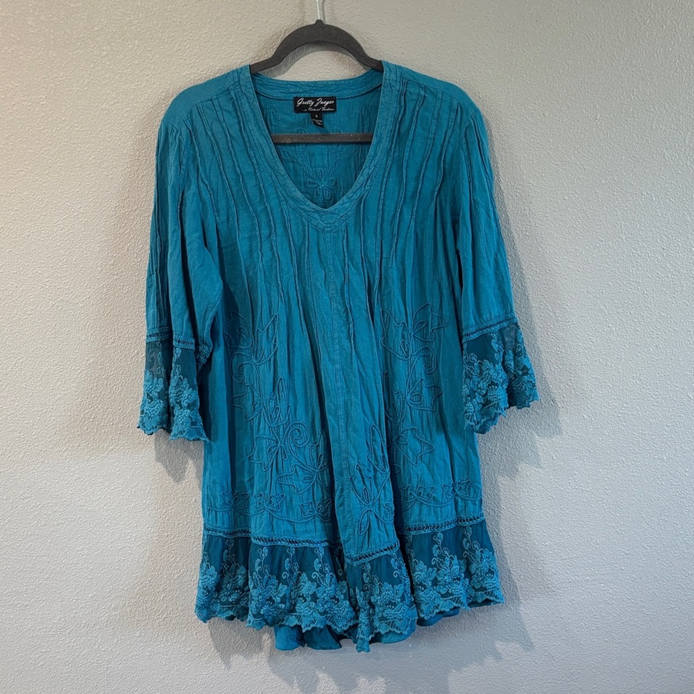 Teal Embroidered Women's Tunic Top